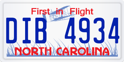 NC license plate DIB4934