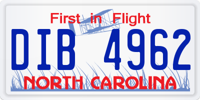 NC license plate DIB4962