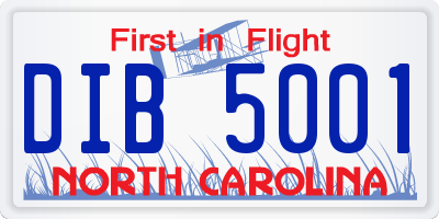NC license plate DIB5001