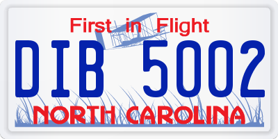 NC license plate DIB5002