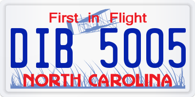 NC license plate DIB5005