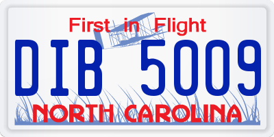 NC license plate DIB5009