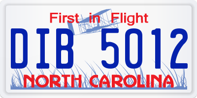 NC license plate DIB5012