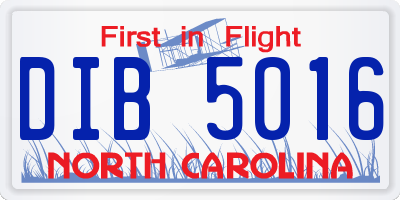 NC license plate DIB5016