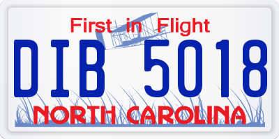 NC license plate DIB5018