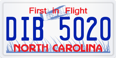 NC license plate DIB5020