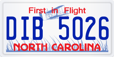 NC license plate DIB5026
