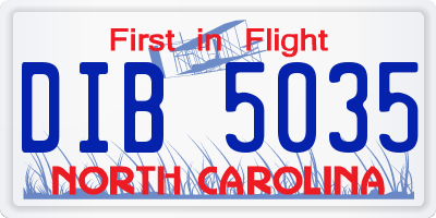 NC license plate DIB5035