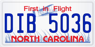 NC license plate DIB5036