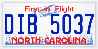 NC license plate DIB5037