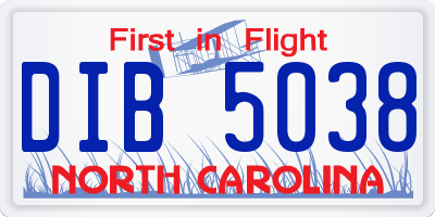 NC license plate DIB5038