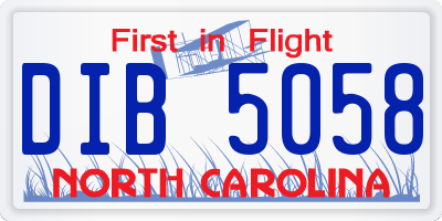 NC license plate DIB5058