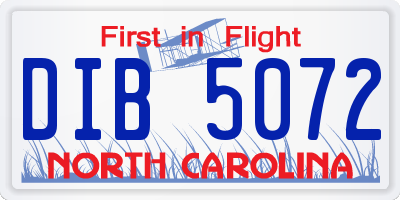 NC license plate DIB5072