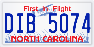 NC license plate DIB5074