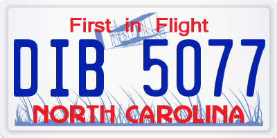 NC license plate DIB5077