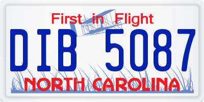 NC license plate DIB5087