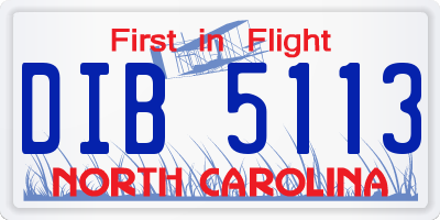 NC license plate DIB5113