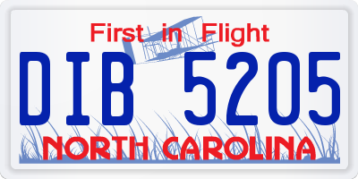 NC license plate DIB5205