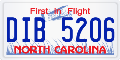 NC license plate DIB5206