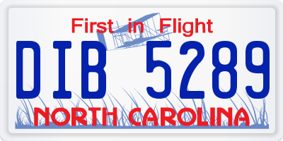 NC license plate DIB5289