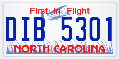 NC license plate DIB5301