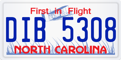 NC license plate DIB5308