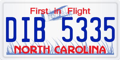 NC license plate DIB5335