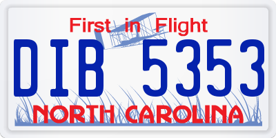 NC license plate DIB5353