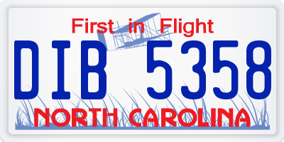 NC license plate DIB5358