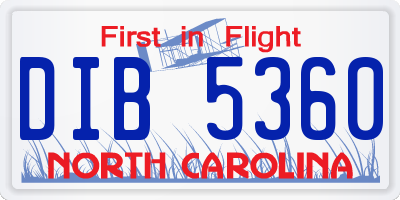 NC license plate DIB5360