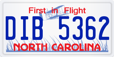 NC license plate DIB5362