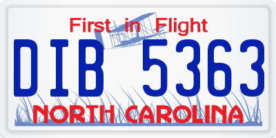 NC license plate DIB5363