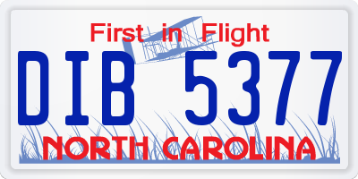 NC license plate DIB5377