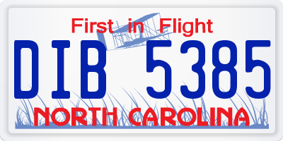 NC license plate DIB5385