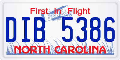 NC license plate DIB5386