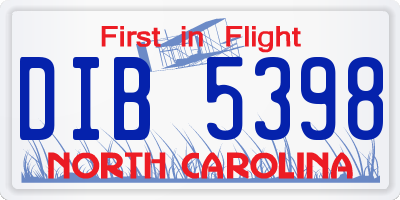 NC license plate DIB5398
