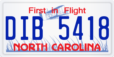 NC license plate DIB5418