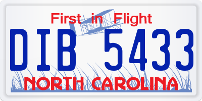 NC license plate DIB5433