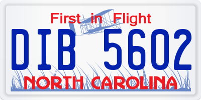 NC license plate DIB5602
