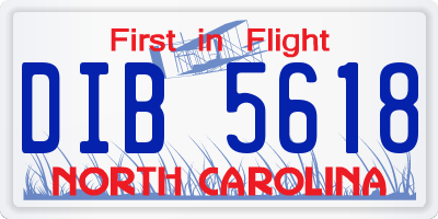 NC license plate DIB5618