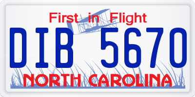 NC license plate DIB5670