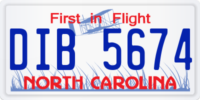NC license plate DIB5674