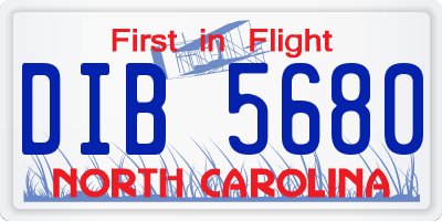 NC license plate DIB5680