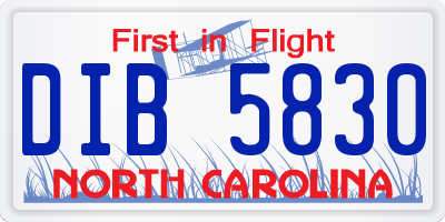 NC license plate DIB5830