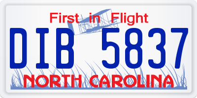 NC license plate DIB5837