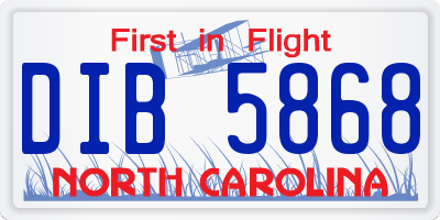NC license plate DIB5868