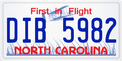 NC license plate DIB5982
