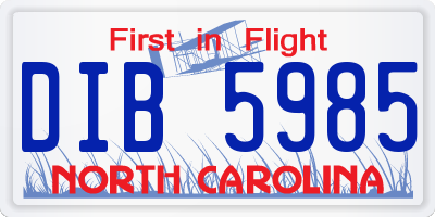 NC license plate DIB5985