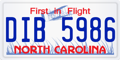 NC license plate DIB5986