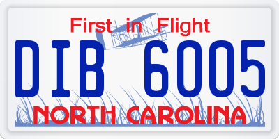 NC license plate DIB6005